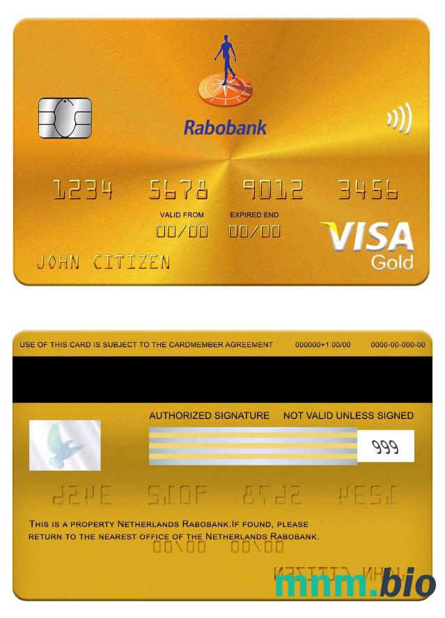 Netherlands Rabobank visa złoto karta przykład w formacie PSD